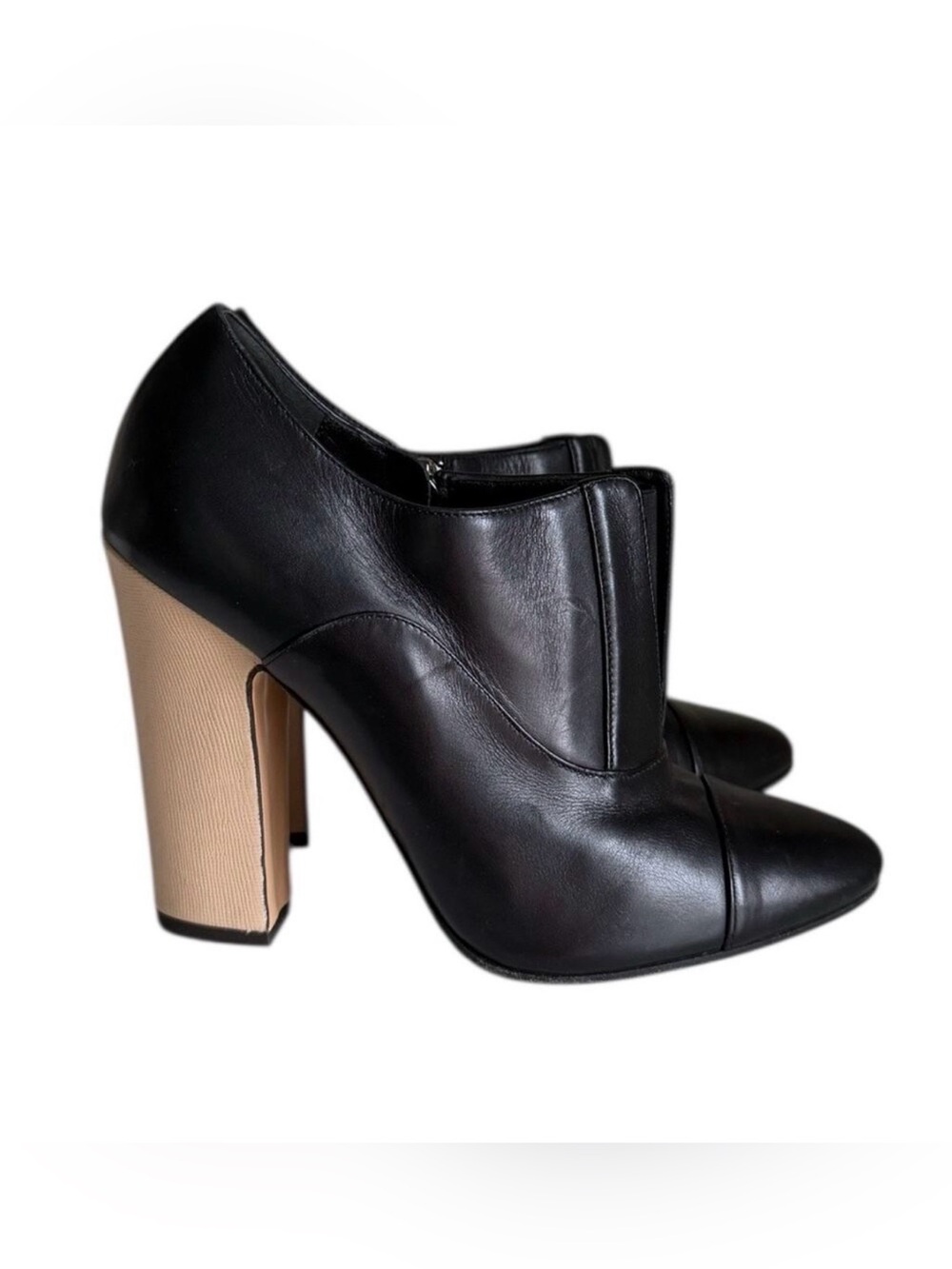 Vionnet FO Black Leather Ankle Booties Women’s 7/37 Block Heel Made in Italy
